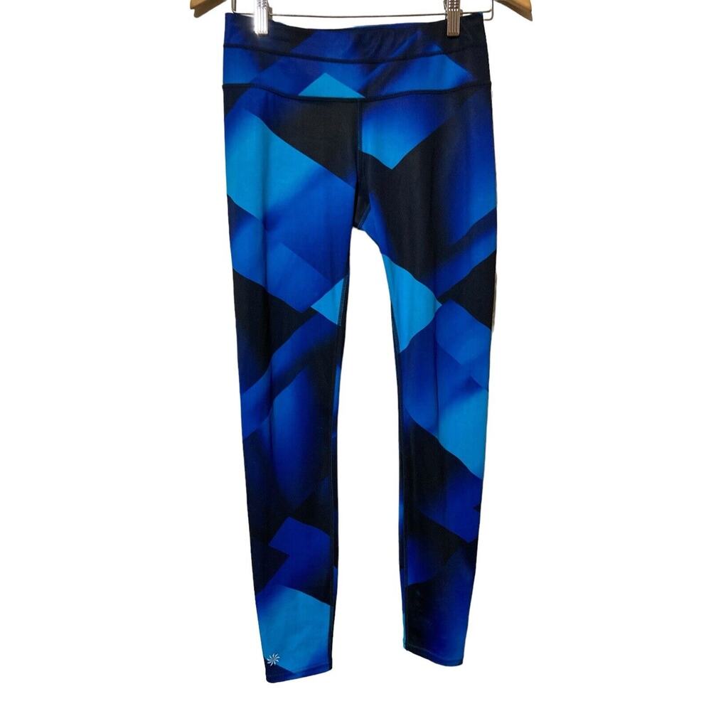 Athleta Sonar Blue Color Block Tights Women's Small W/ Zip Pocket
